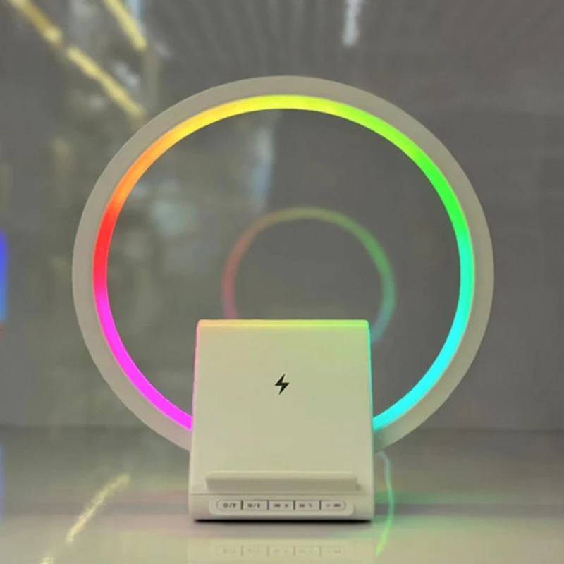 Lampe de chevet avec chargeur sans fil, haut-parleurs Bluetooth rechargeables support de charge rapide