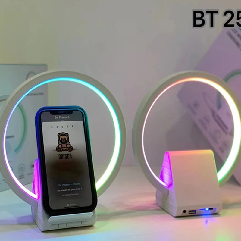 Lampe de chevet avec chargeur sans fil, haut-parleurs Bluetooth rechargeables support de charge rapide