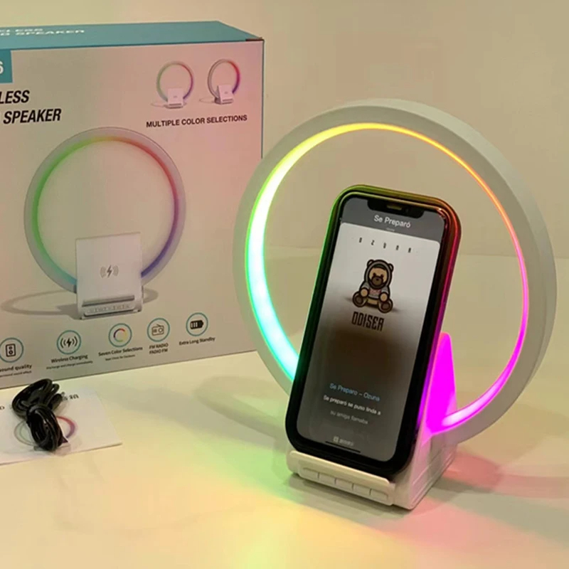 Lampe de chevet avec chargeur sans fil, haut-parleurs Bluetooth rechargeables support de charge rapide