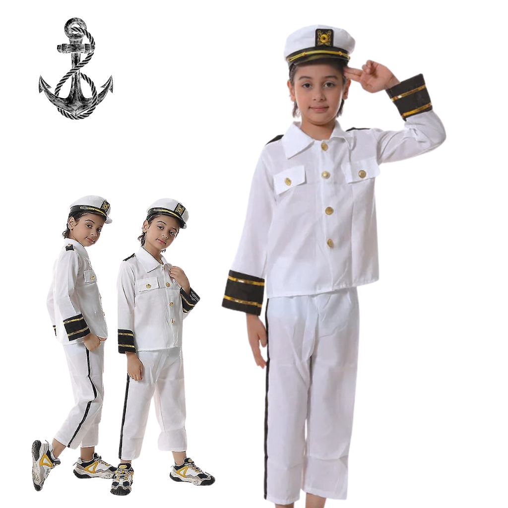 Costume Capitan Marine pour Enfant 5-7 ans Chemise, Pantalon, Chapeau,
