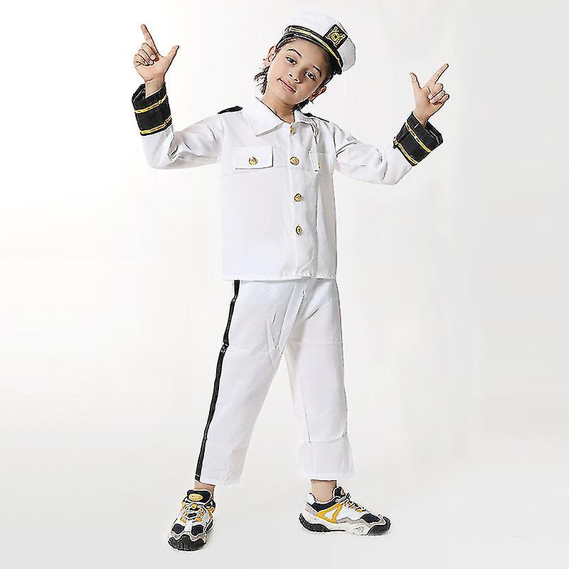Costume Capitan Marine pour Enfant 5-7 ans Chemise, Pantalon, Chapeau,