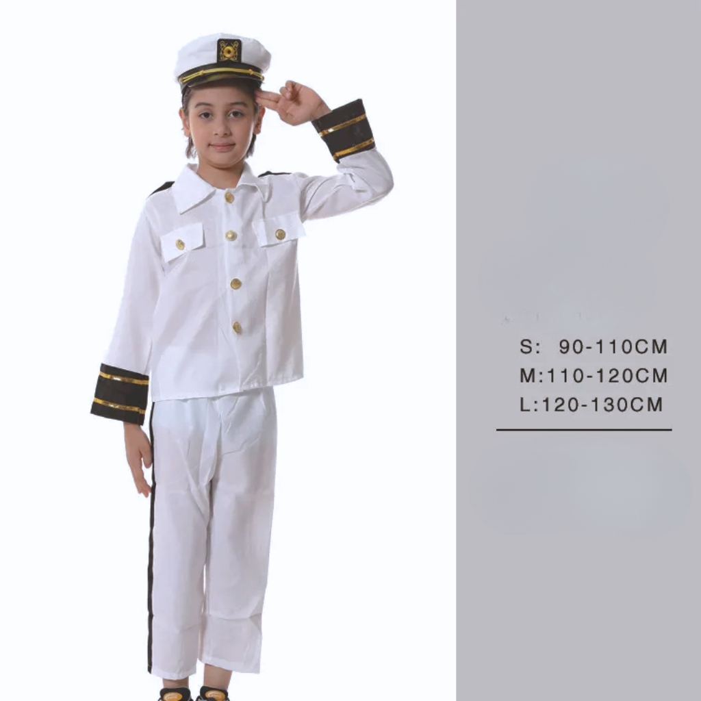 Costume Capitan Marine pour Enfant 5-7 ans Chemise, Pantalon, Chapeau,