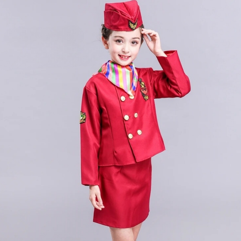 Costumes hôtesse de l'air pour Enfants, Uniformes d'Aviation, 4 Pcs
