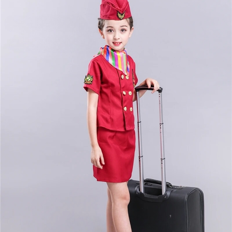 Costumes hôtesse de l'air pour Enfants, Uniformes d'Aviation, 4 Pcs