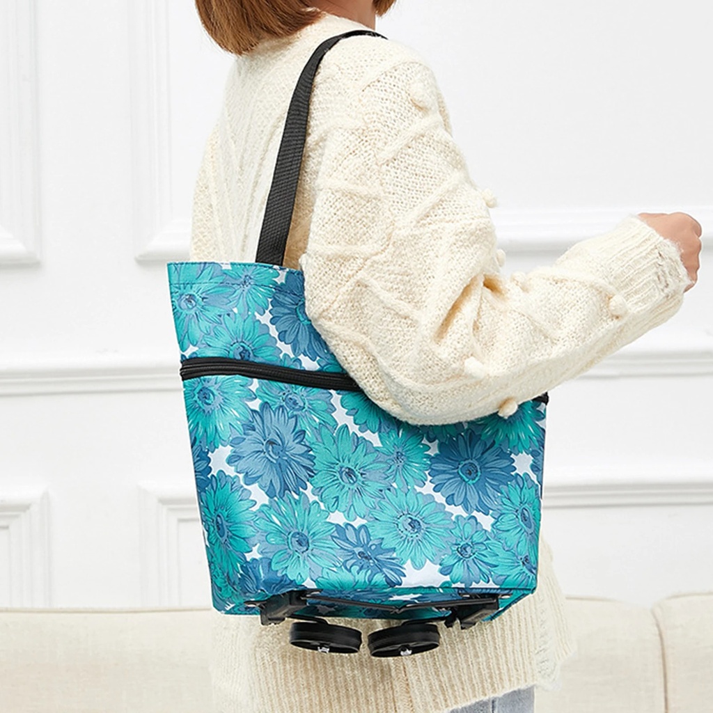 Chariot et sac de courses pliable en tissu Oxford flexible avec roulettes pliables pour économiser de la force