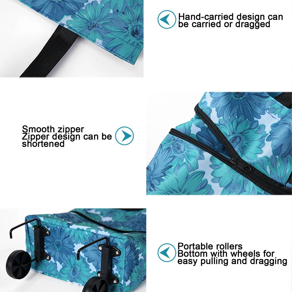 Chariot et sac de courses pliable en tissu Oxford flexible avec roulettes pliables pour économiser de la force