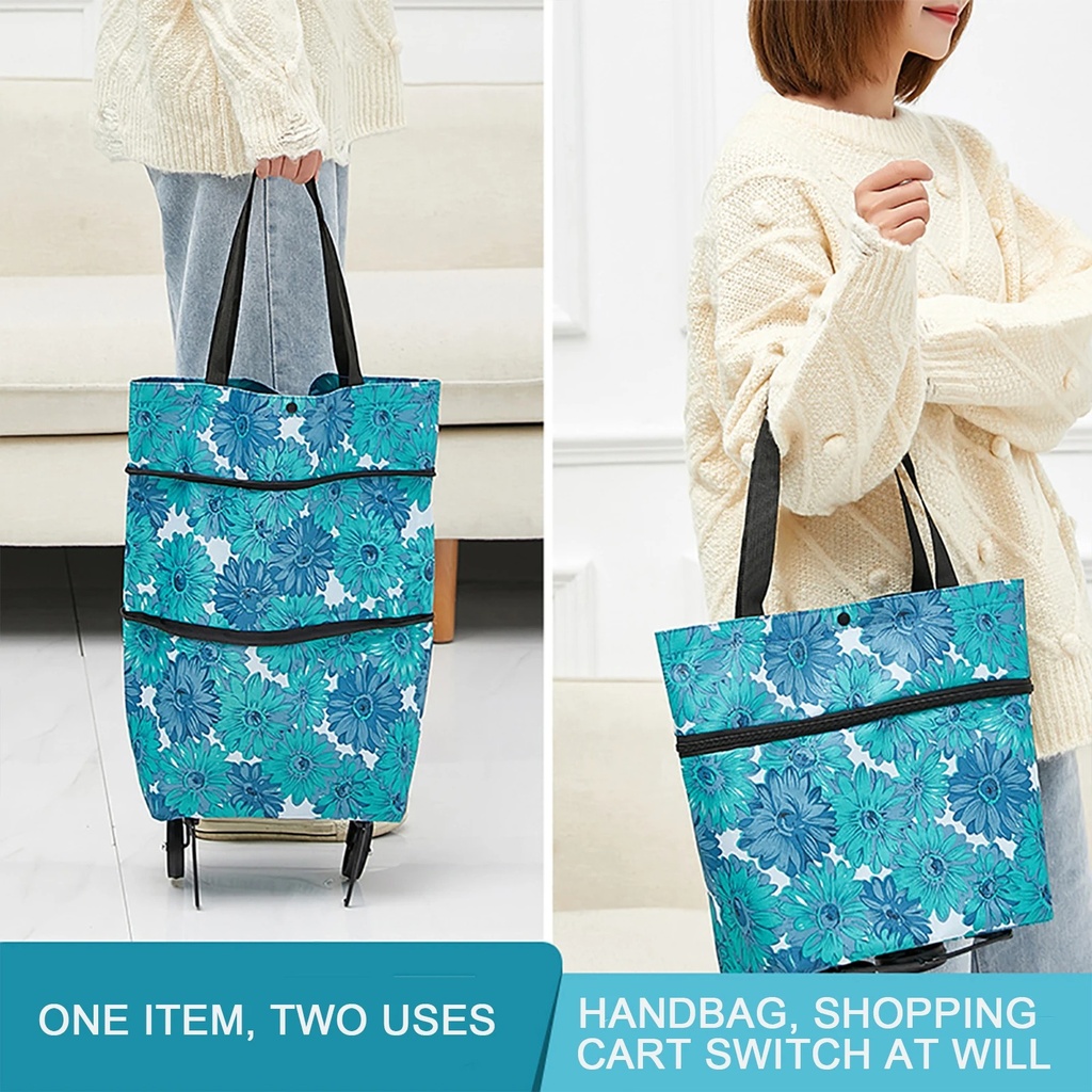 Chariot et sac de courses pliable en tissu Oxford flexible avec roulettes pliables pour économiser de la force