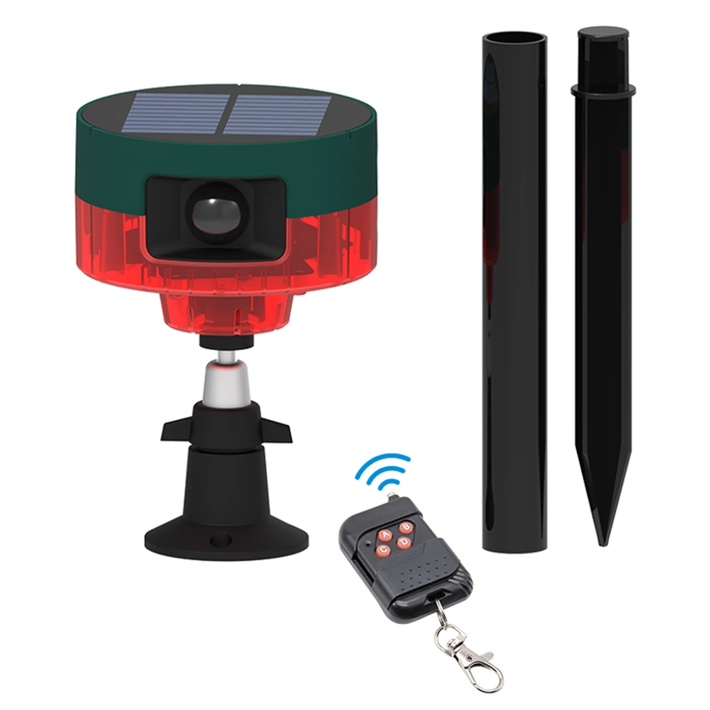 Répulsif pour animeux Capteur de mouvement à énergie solaire, alarme sonore et lumineuse 6 LED -  مستشعر حركة يعمل بالطاقة الشمسية لطارد الحيوانات