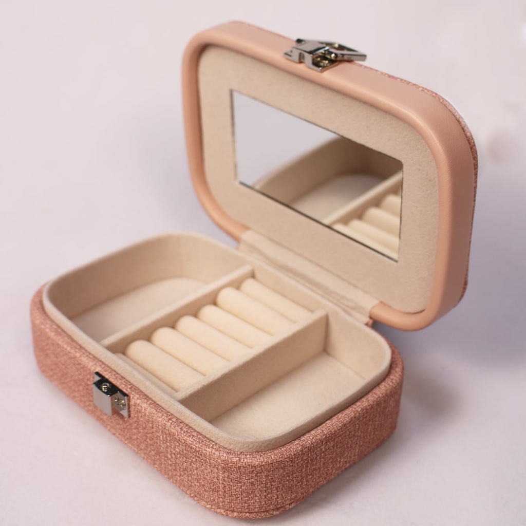 Boîte de rangement de bijoux avec miroir portable en Cuir Pu GM