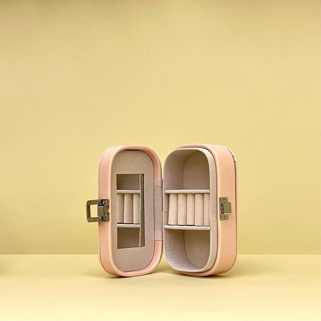 Boîte de rangement de bijoux avec miroir portable en Cuir Pu GM