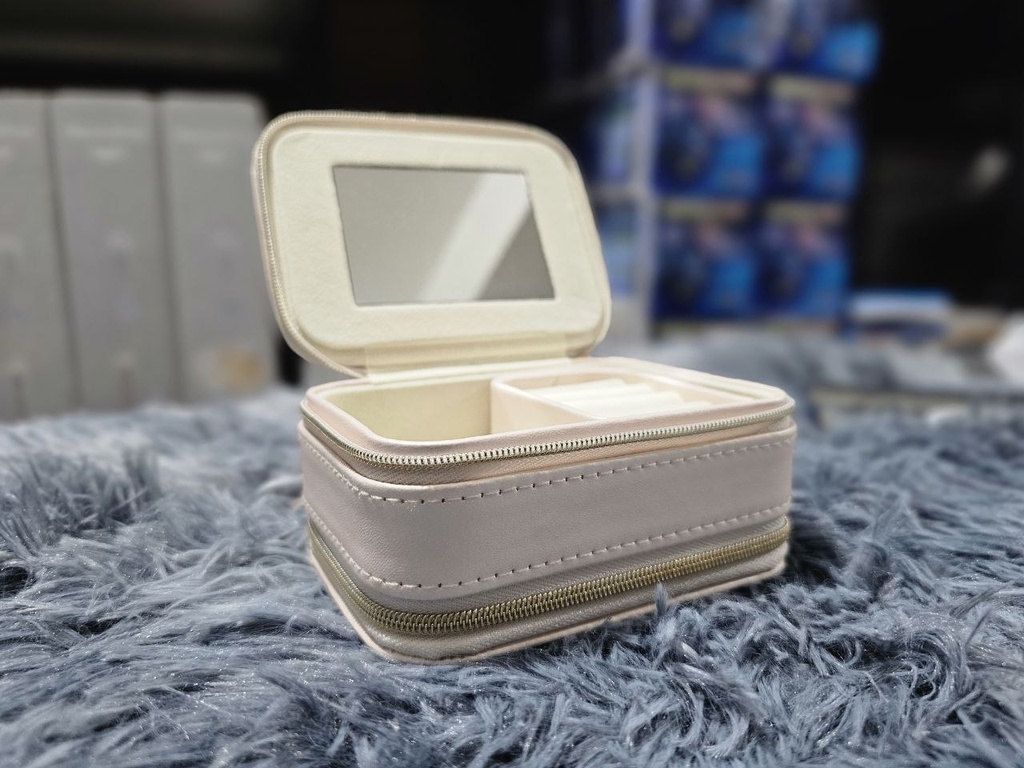 Trousse à bijoux en cuir PU anti-poussière à double couche avec miroir -  PM - منظم مجوهرات أنيق مزدوج الطبقات للسفر