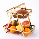 Panier à fruits et légumes 2 niveaux avec poignée en bois support en métal - doré