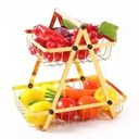 Panier à fruits et légumes 2 niveaux avec poignée en bois support en métal - doré