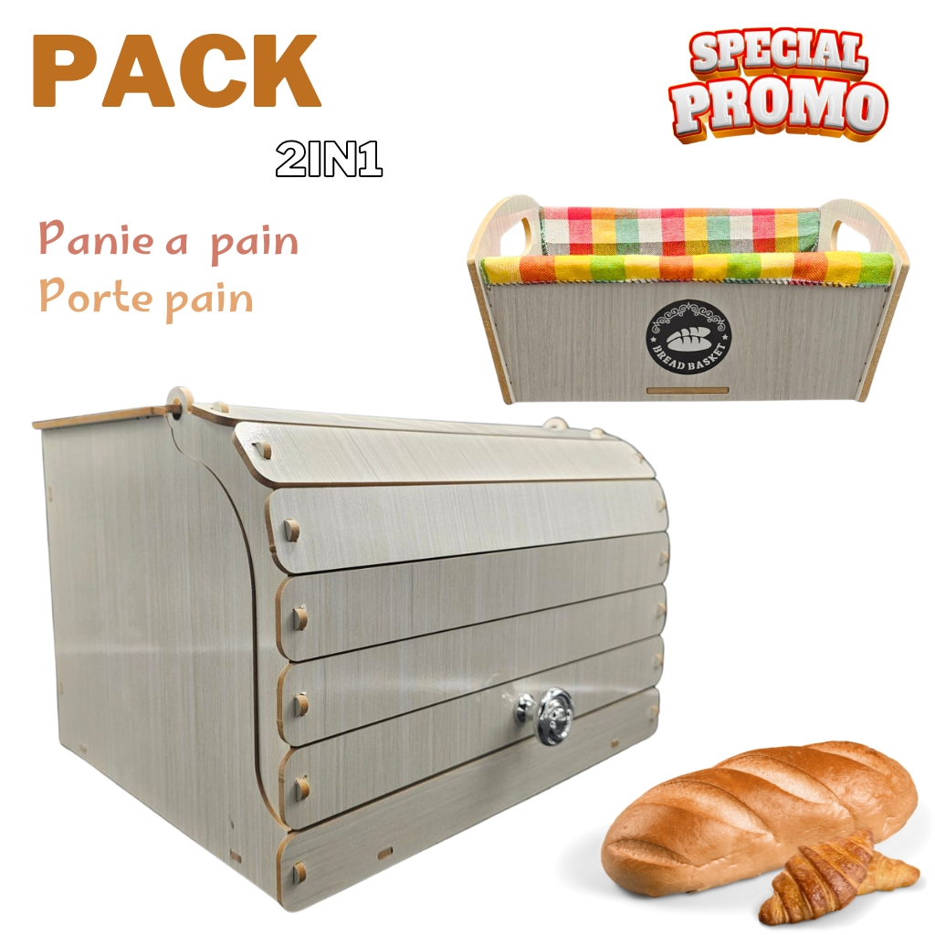 Pack Porte-Pain et Panier à Pain 2 en 1 en bois marbré