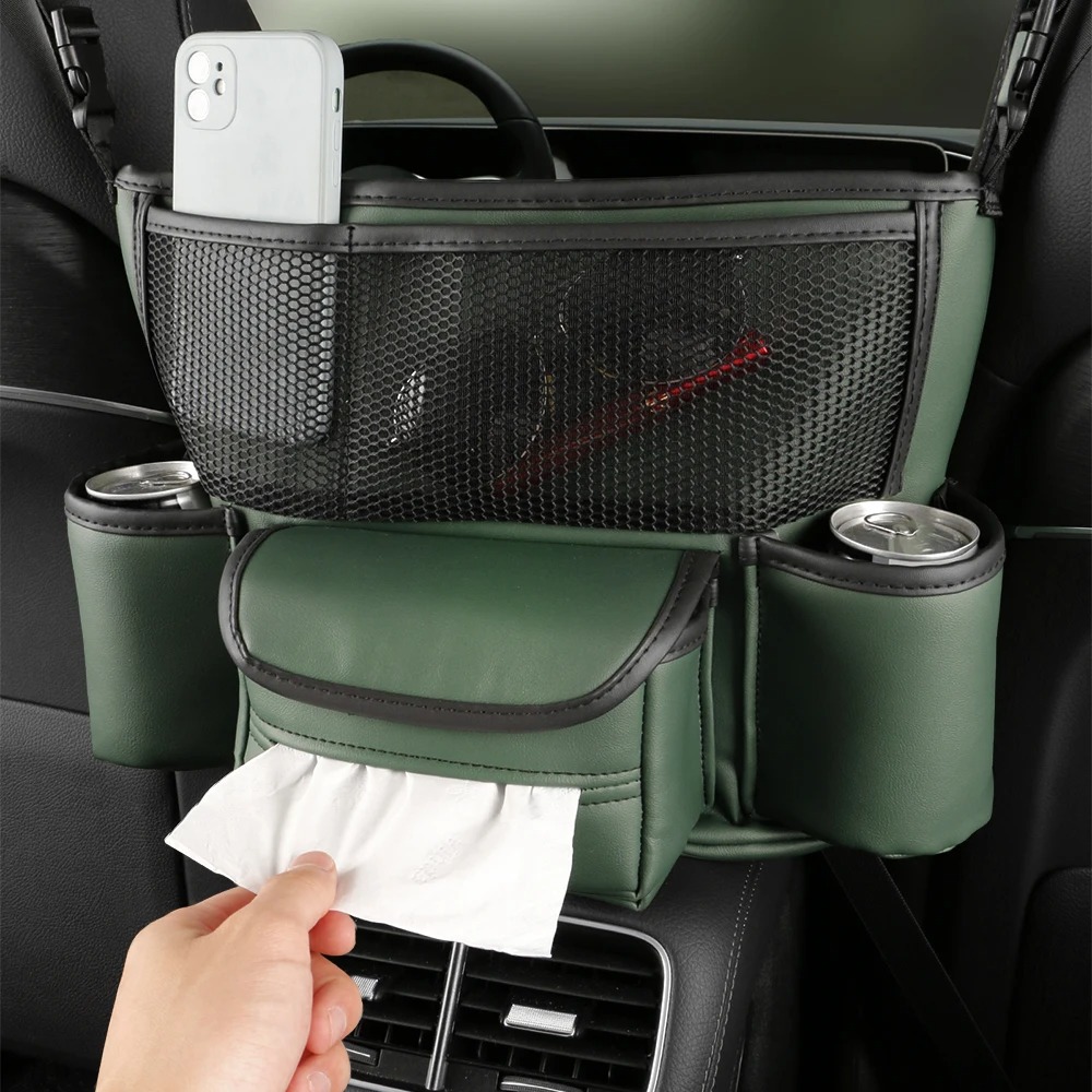 Sac Cuir pour Siège Auto: Cintre Central, Support à Main, Entre-Sièges, Poches Gobelets. Évaluation de Rangement.