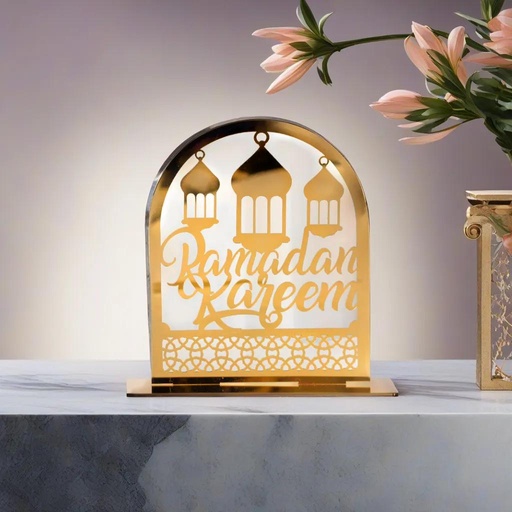 Ornements en acrylique Ramadan Kareem, lanterne étoile de lune dorée, décorations pour la maison.