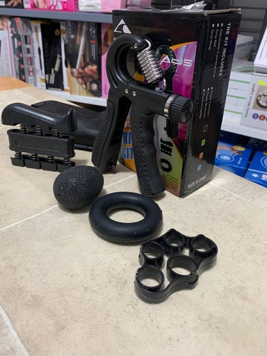 Kit de renforcement de la poignée (5 Pieces) entraîneur de force de préhension, entraînement de l'avant-bras, réglables, renforcement des doigts, anneau et balle anti-stress avec sac de transport  