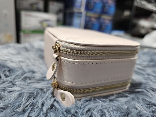 Trousse à bijoux en cuir PU anti-poussière à double couche avec miroir - 